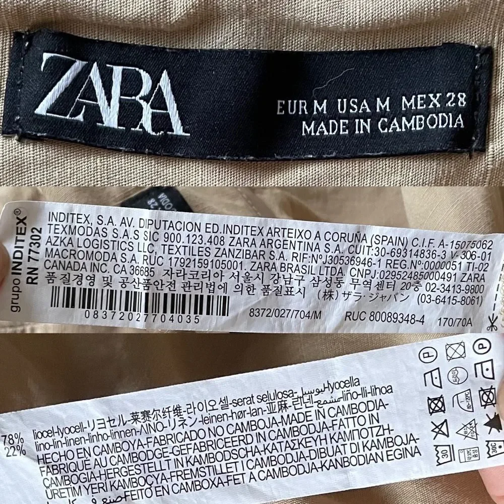 ZARA High Waisted Linen Wide Leg Pants Camel Tan M
